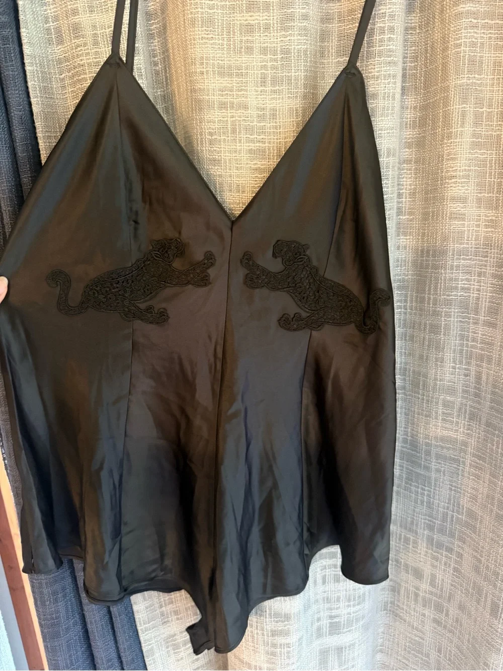 Victoria's Secret Black Satin Teddy with Gold Rings Large NWOT